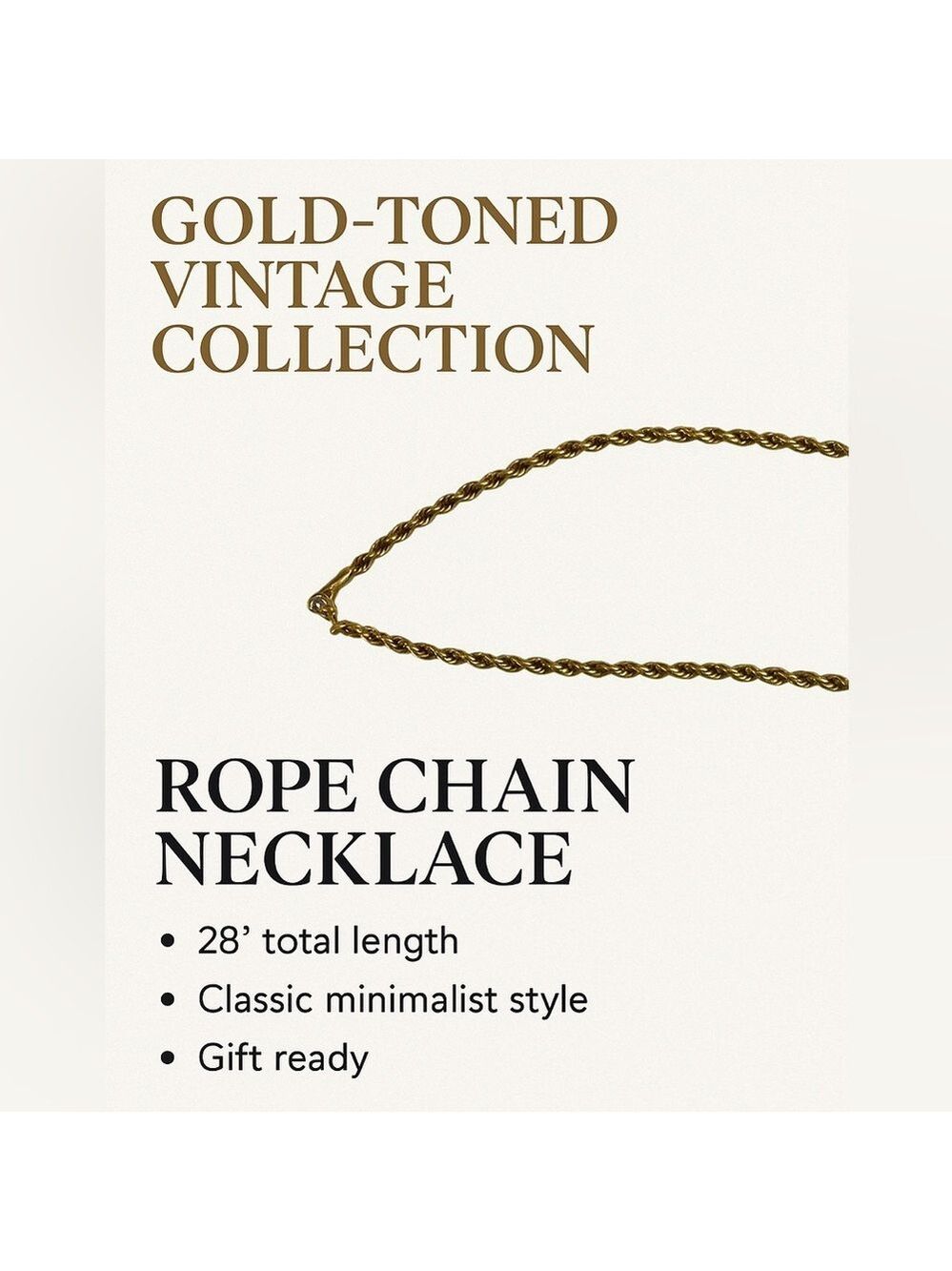 Vintage Gold-Tone Rope Chain Necklace 14″ Drop